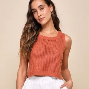 Lulus Get the Look Rust Orange Loose Knit Sweater Tank Top